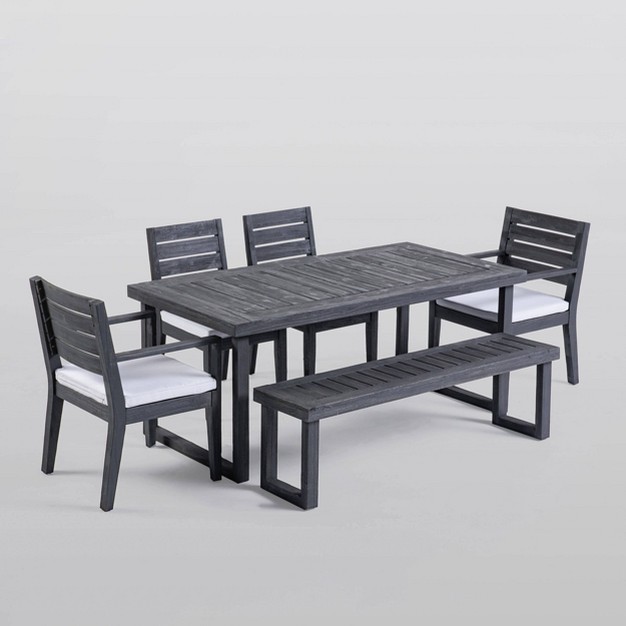 Nestor 6pc Acacia Wood Dining Set Dark Gray light Gray Christopher Knight Home