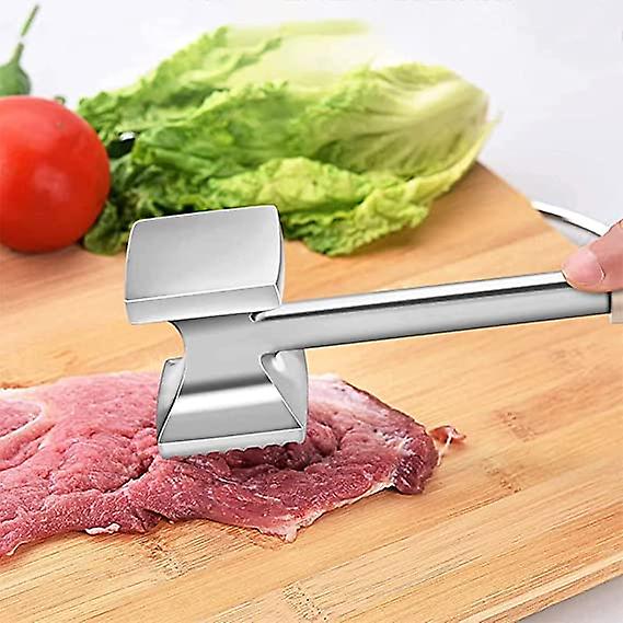 Meat Tenderizer Dual Hammer Function Pounder Tool With Textured Side And Flat Side For Tenderizing Steak Beef Poultry 10.8'' Length， Black And Silver