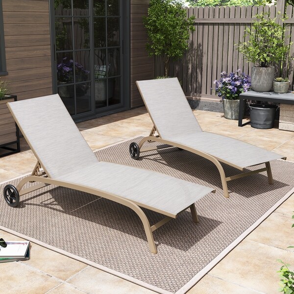 Pellebant 2PCS Outdoor Adjustable Chaise Lounge Chair with Wheels