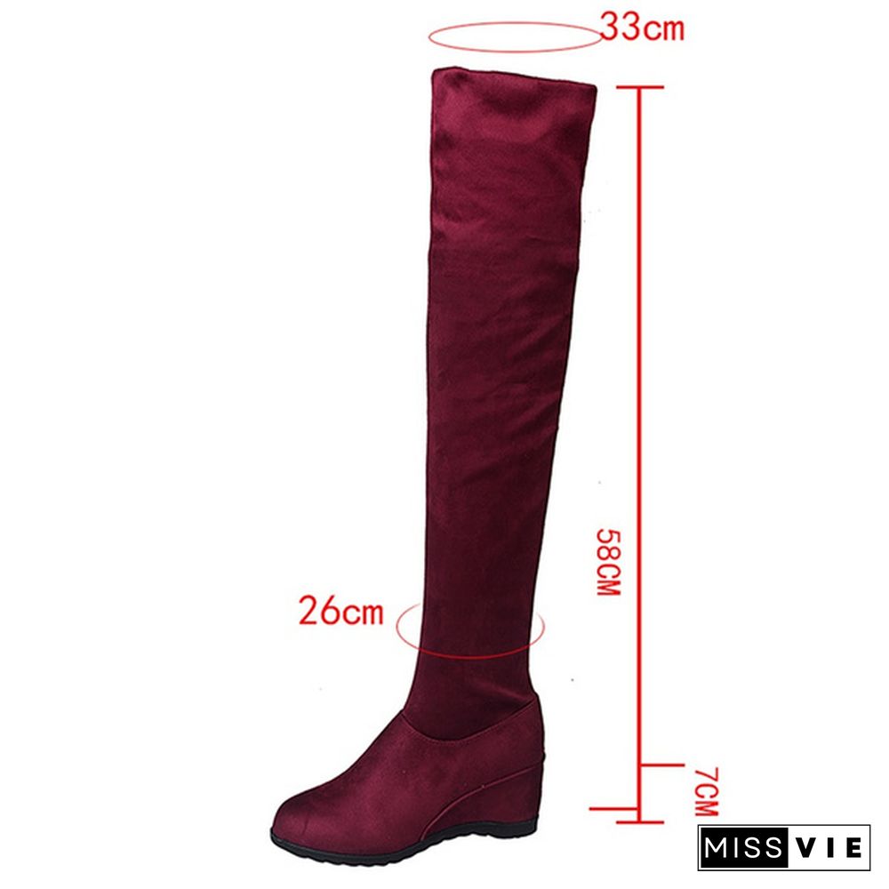 Plus Size 34-43 Winter Spring Ladies Fashion Flat Bottom Boots Shoes Over The Knee High Leg Suede Long Boots