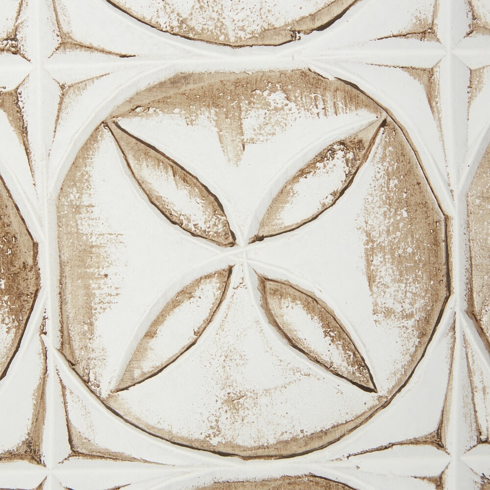 White Wooden Intricately Carved Geometric Wall Decor (Set of 2)