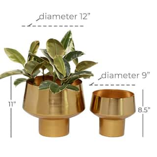 Litton Lane 11 in. and 8 in. Medium Gold Metal Indoor Outdoor Planter (2- Pack) 51981