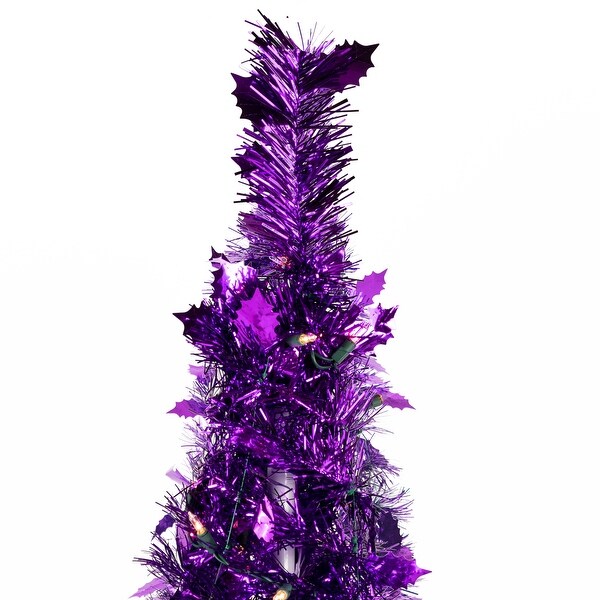 4' PreLit Purple Tinsel PopUp Artificial Christmas Tree Clear Lights