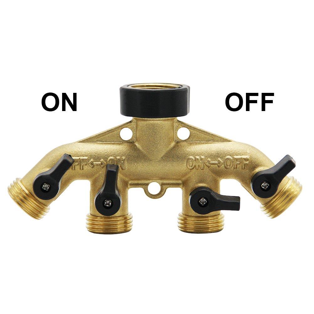 ATDAWN 4 Way Brass Hose Splitter， 3/4