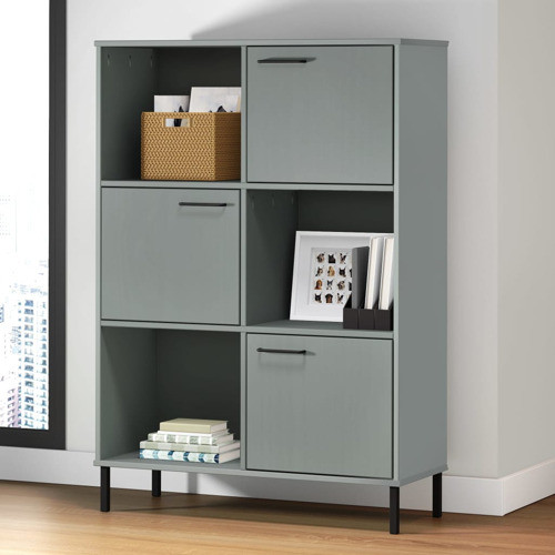 vidaXL Bookshelf Bookcase with Metal Legs Storage Cabinet White Solid Wood OSLO   Transitional   Bookcases   by vidaXL LLC  Houzz