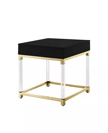 Inspired Home Casandra High Gloss End Table with Acrylic Legs and Metal Base