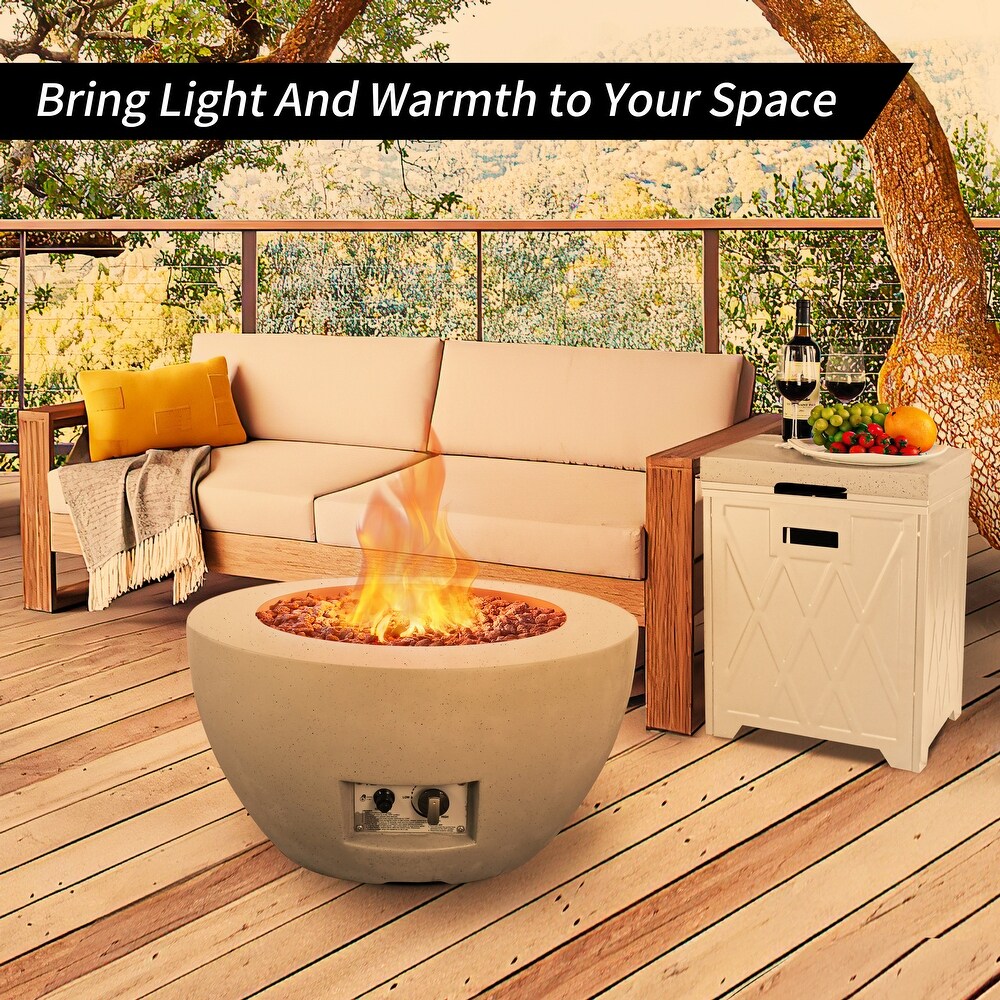 Kante 25 inch Round Concrete   Metal Outdoor Smokeless 50 000 BTU Propane Gas Fire Pit Bowl Table   25\