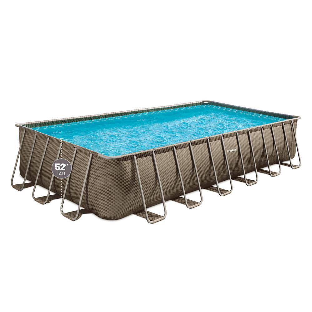 Funsicle 24 ft. x 12 ft. Rectangular 52 in. Deep Metal Frame Above Ground Pool Brown Basketweave P4N2412LB