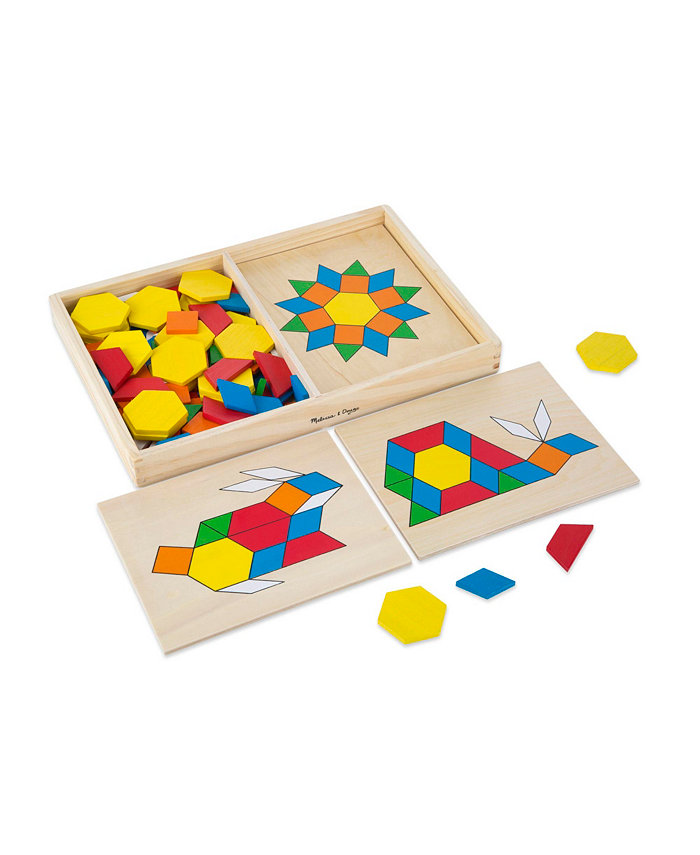 Melissa and Doug Melissa and Doug Pattern Blocks and Boards - Classic Toy With 120 Solid Wood Shapes and 5 Double-Sided Panels  Multi-Colored Animals Puzzle