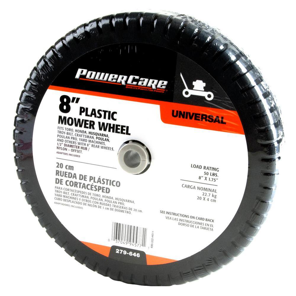 Powercare 8 in. x 1.75 in. Universal Plastic Wheel for Lawn Mowers 490-322-H011