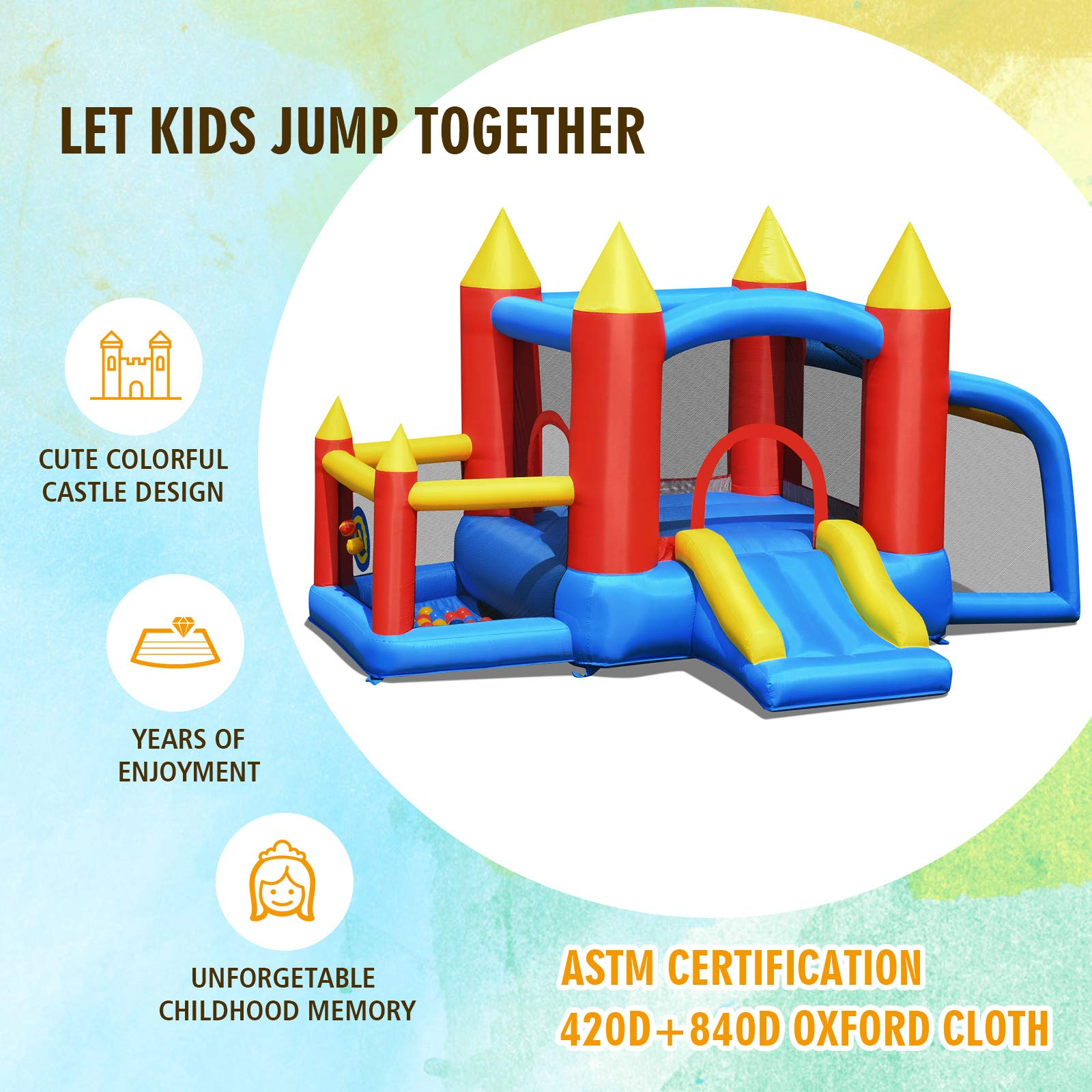 BOUNTECH Inflatable Bounce House, 6 in 1 Jump 'n Slide Bouncer w/ Large Jumping Area (with 740W Air Blower)