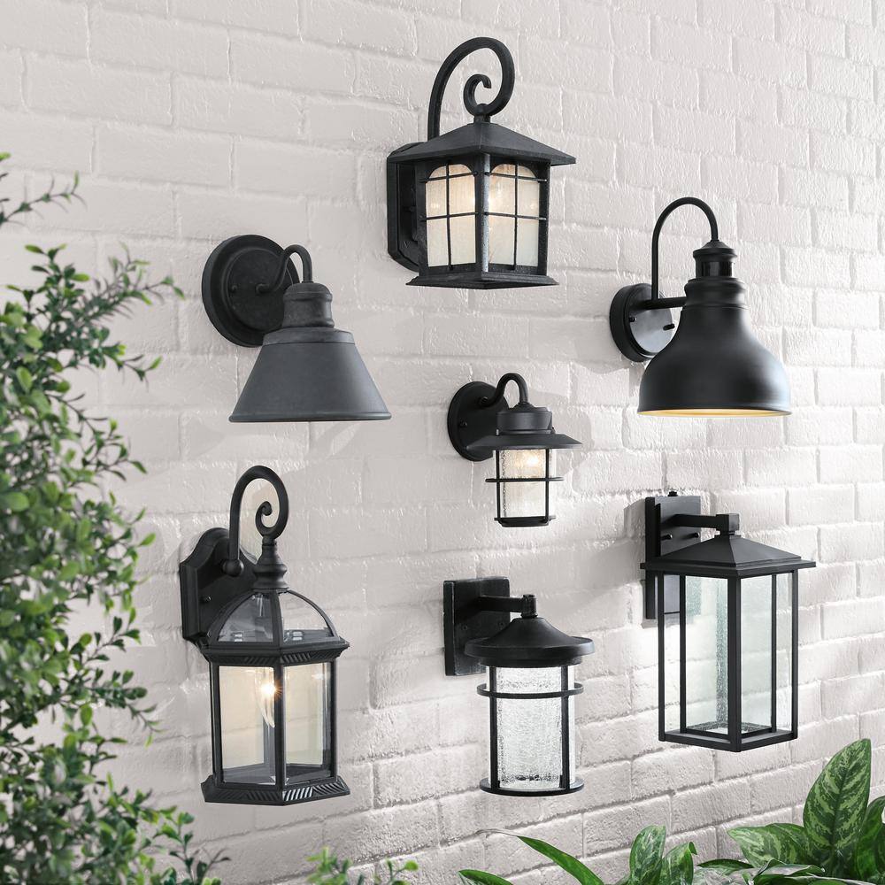 Home Decorators Collection Mauvo Canyon Black Dusk to Dawn LED Outdoor Wall Light Fixture with Seeded Glass KB 06005-DEL