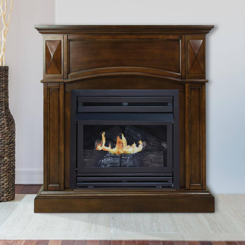 Pleasant Hearth 20000 BTU 36 in. Compact Convertible Ventless Propane Gas Fireplace in Cherry VFF-PH20LP-C2