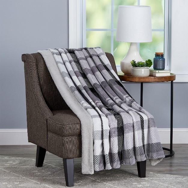 Blanket Throw Oversized Plush Woven Polyester Faux Shearling Fleece Plaid Throw Breathable By Hastings Home phantom