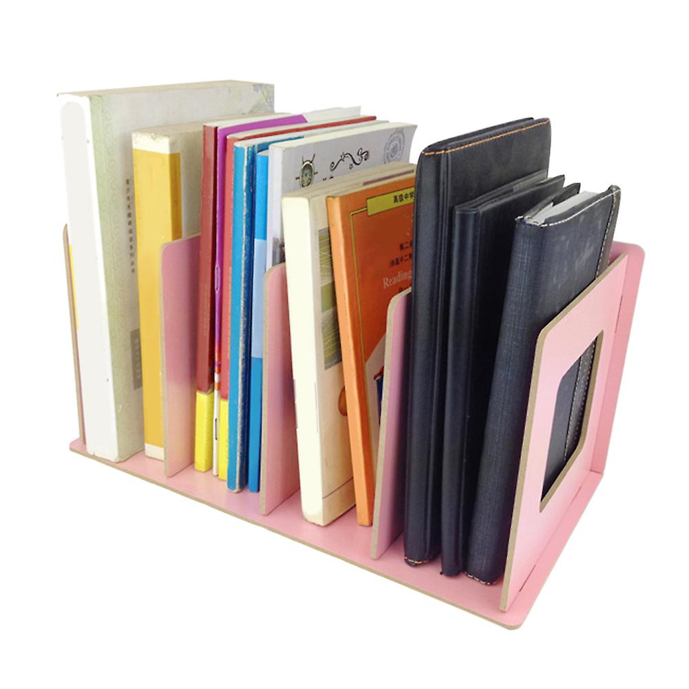 Wooden Diy Desktop Bookshelf Rack Books Dvd Storage Holder For Students Kids Adult (light Pink)