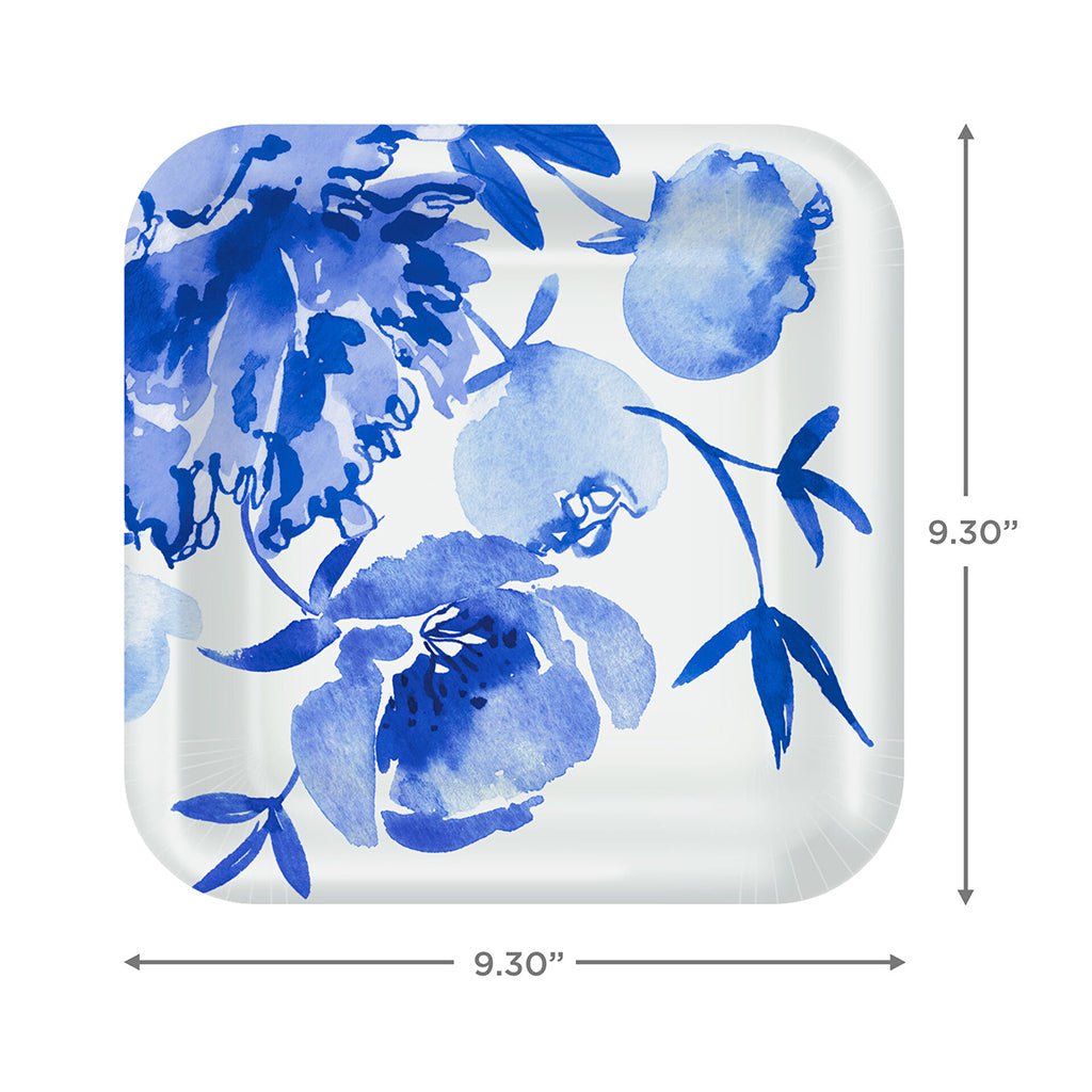 Hallmark  Blue Watercolor Floral Square Dinner Plates, Set of 8