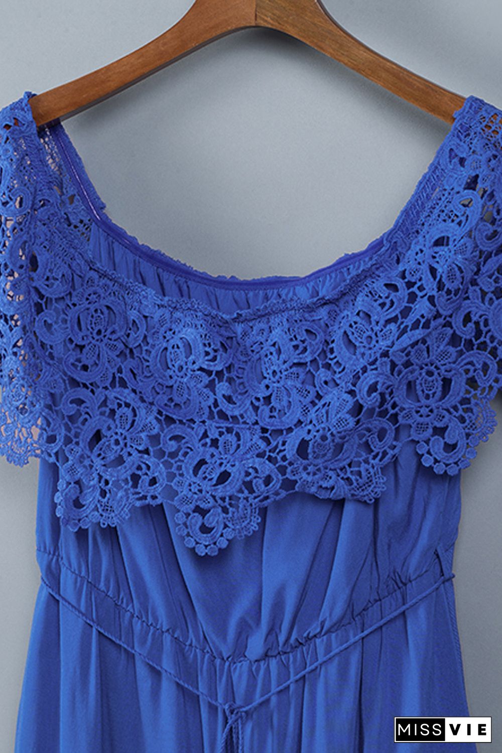 Blue Off-the-shoulder Lace Sleeves Plus size Dress