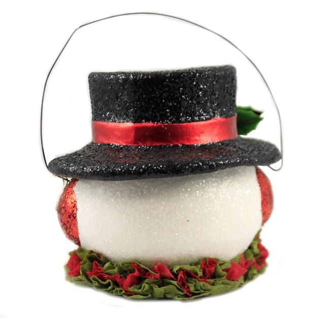 Christmas Happy Retro Snowman Bucket One Figurines 5 25 Inches Top Hat Ear Muffs Holly Tl9412 Paper Multicolored