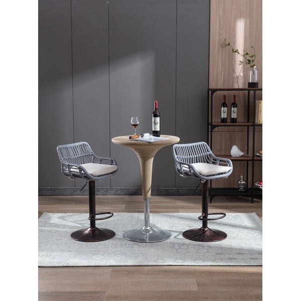 Plastic Rattan Swivel Adjustable Height Bar Stools With Linen cushion(set of 2)