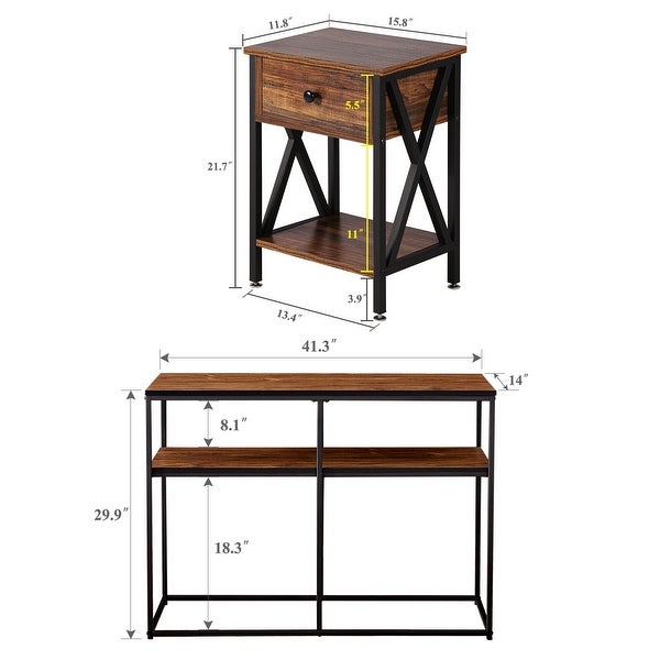 VECELO 3-pieces Modern Coffee Table/End Table/Console Table/Table Sets