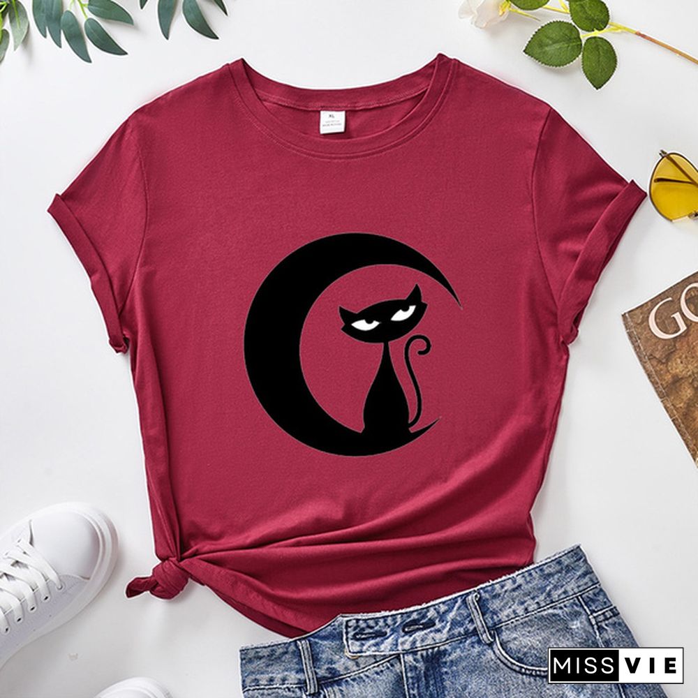 Women Fashion T-shirt Summer Short Sleeve Top Casual Round Neck Printed Tee Shirt Ladies Loose T-shirt