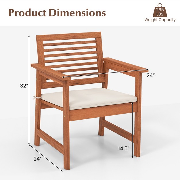 Costway Outdoor Dining Chair Patio Solid Wood Chairs With Comfortable Cushions