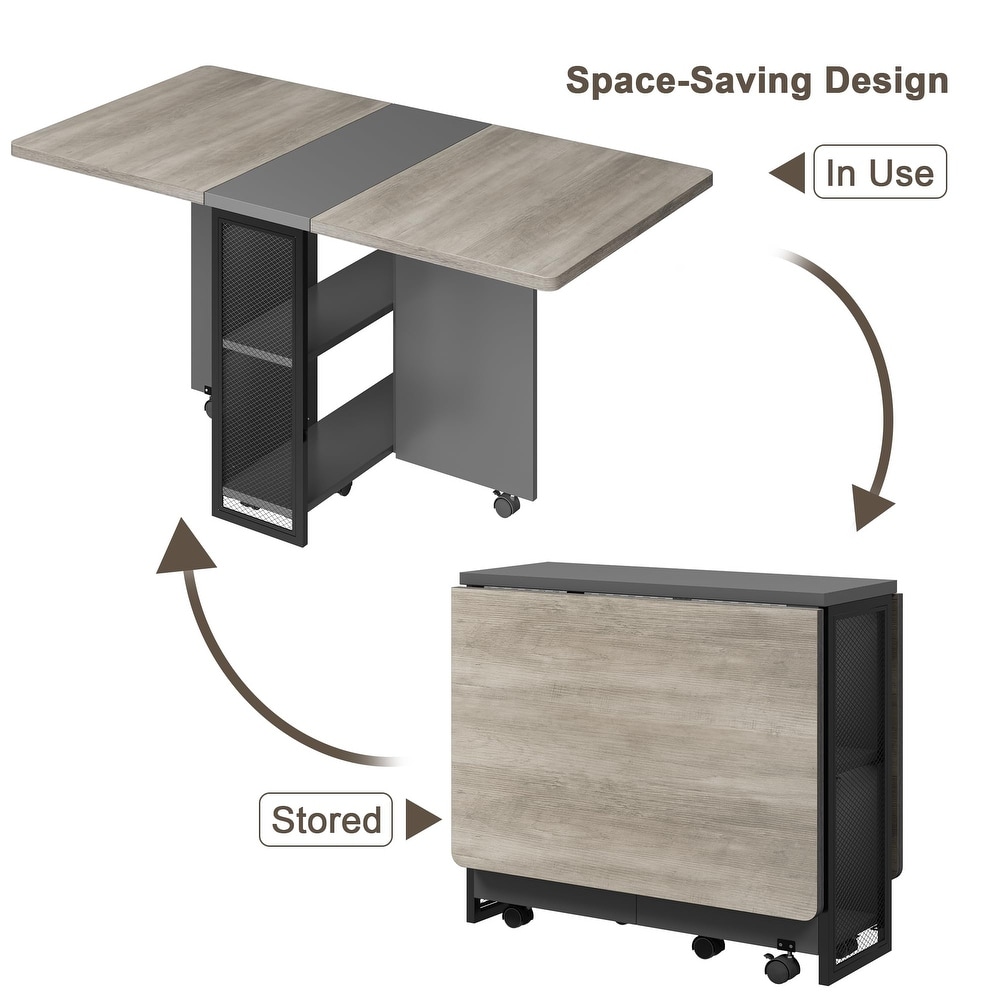 Modern Extendable Dining Table with Drop Leaf and 2 Storage Racks   50.1\