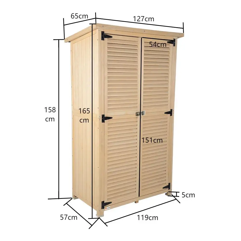 TIANYI 66inch Large Fir Wood Garden Sheds Wood Outdoor Tool Storage Wooden Garden Shed Country Waterproof Paint BurlywoodBlack