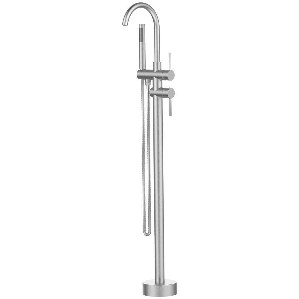 Nestfair Single-Handle Floor Mount Roman Tub Faucet with Hand Shower in Brushed Nickel SX-DR518N