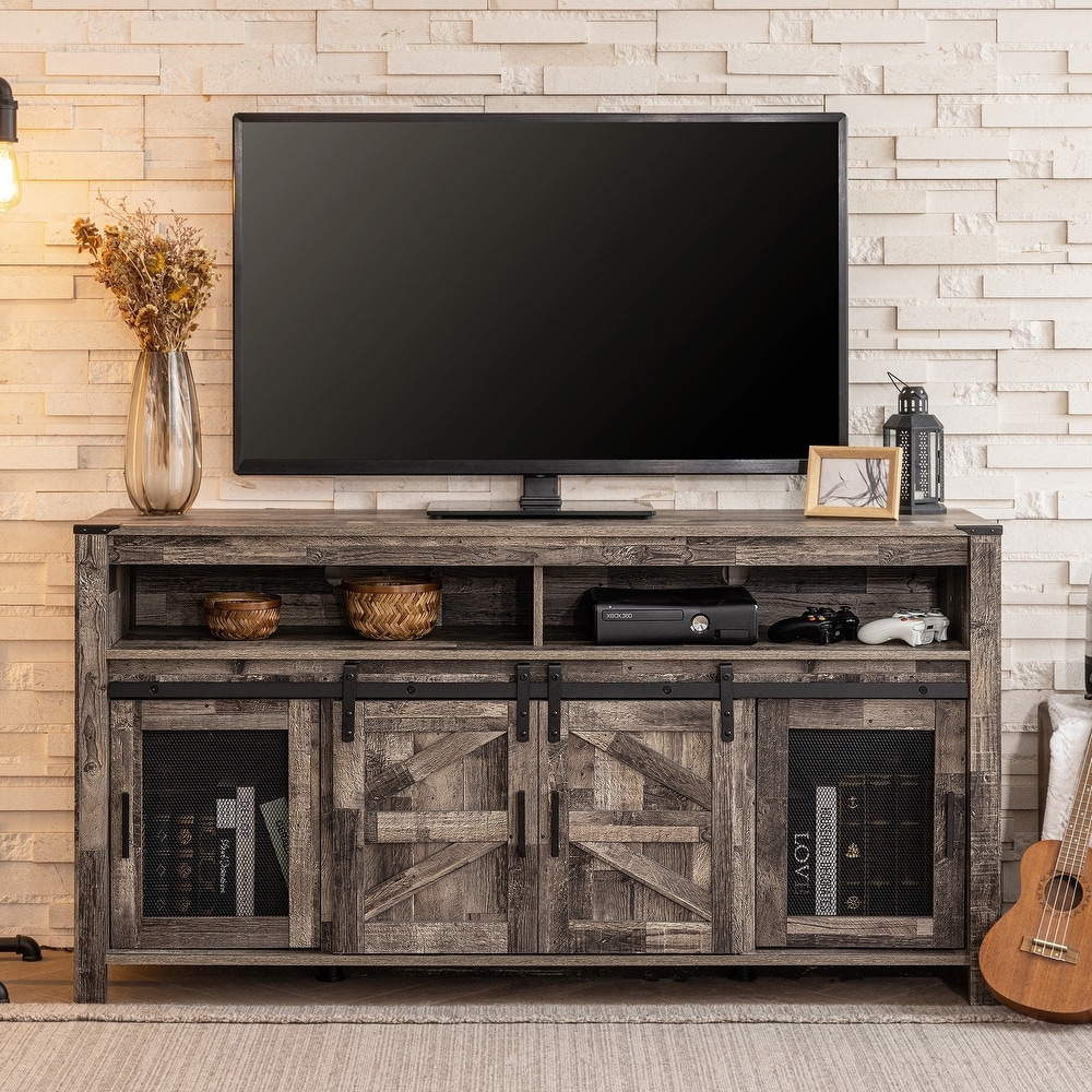 Farmhouse Coffee Bar Table with Sliding Barn Doors for Kitchen  59\