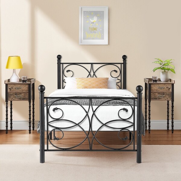 Taomika 3-pieces Bedroom Set with Metal Bed Frame and 2-Drawer Nightstands - - 35937071