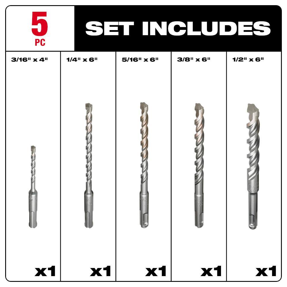 MW SHOCKWAVE Carbide Hammer Drill Bit Kit for ConcreteStone and 2-Cutter SDS-PLUS Carbide Hammer Drill Bit Set (12-Piece) 48-20-9057-48-20-7490