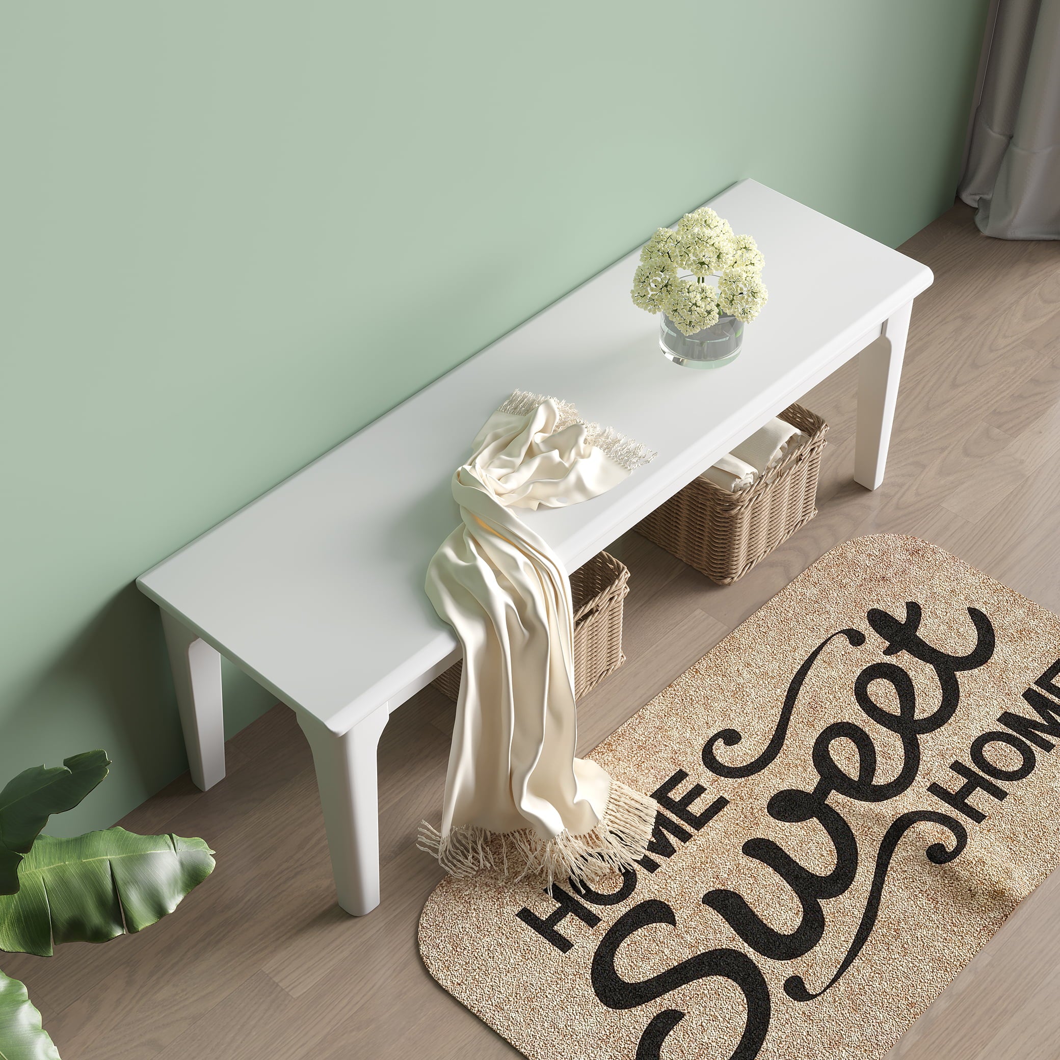 Bed End Bench, Living Room Entrance Bench, Bedroom Seat Dining Table Chair, Bedroom, Living Room, Kitchen Wooden Bench (White)