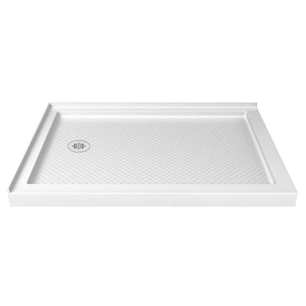 DreamLine SlimLine 54 in x 36 in Double Threshold Shower Base in White with Left Drain