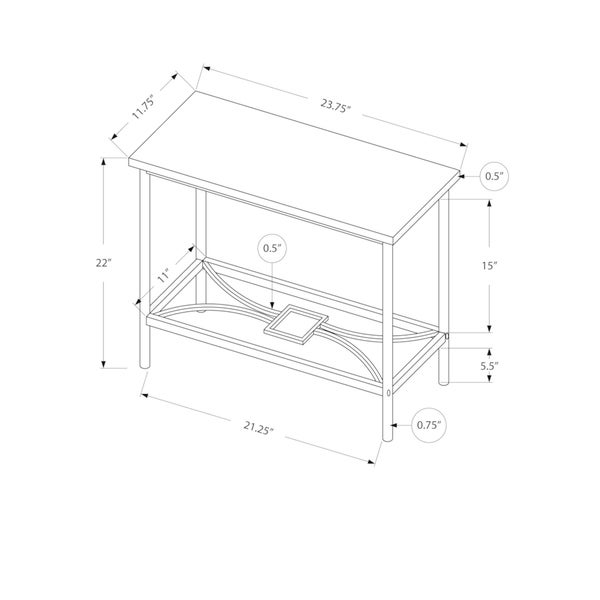 Accent Table， Side， End， Narrow， Small， 2 Tier， Living Room， Bedroom， Metal， Laminate， Contemporary， Modern