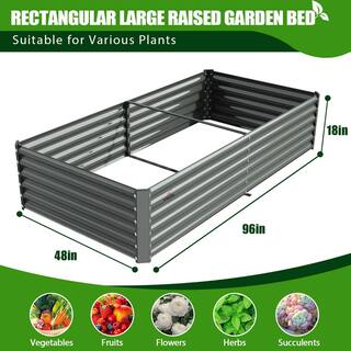 Cesicia Outdoor 8 ft. x 4 ft. x 1.5 ft Rectangular Metal Galvanized Raised Garden Bed in Gray For Vegetables and Flowers VJ043Plant7