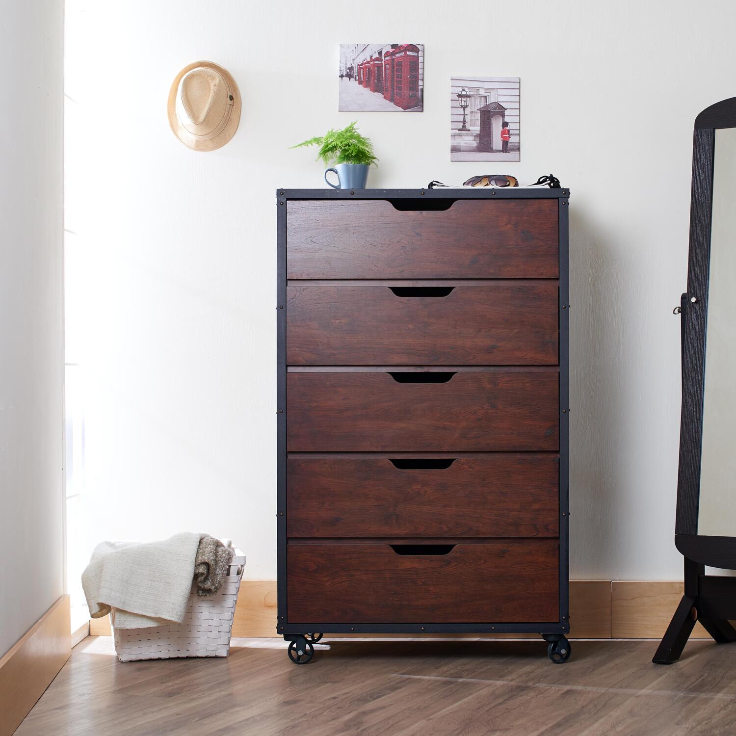 Rory 5-Drawer Rolling Dresser