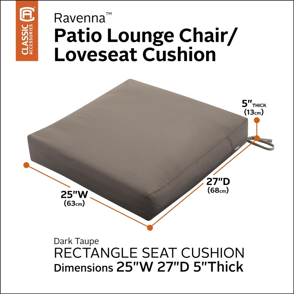 Classic Accessories Ravenna Water Resistant Patio Lounge Chair/Loveseat Cushion  25 x 27 x 5 Inch