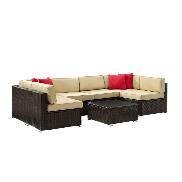 Sea Island 7pc Outdoor Wicker Sectional Set Sand Crosley