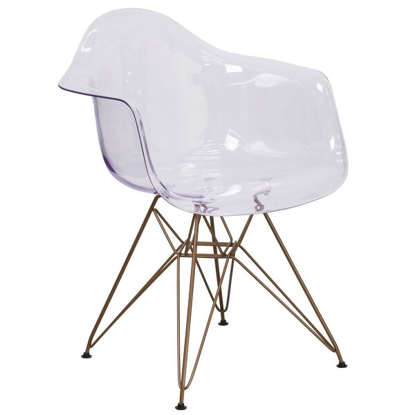 Transparent Side Chair with Arms and Gold Base - Accent and Side Chair