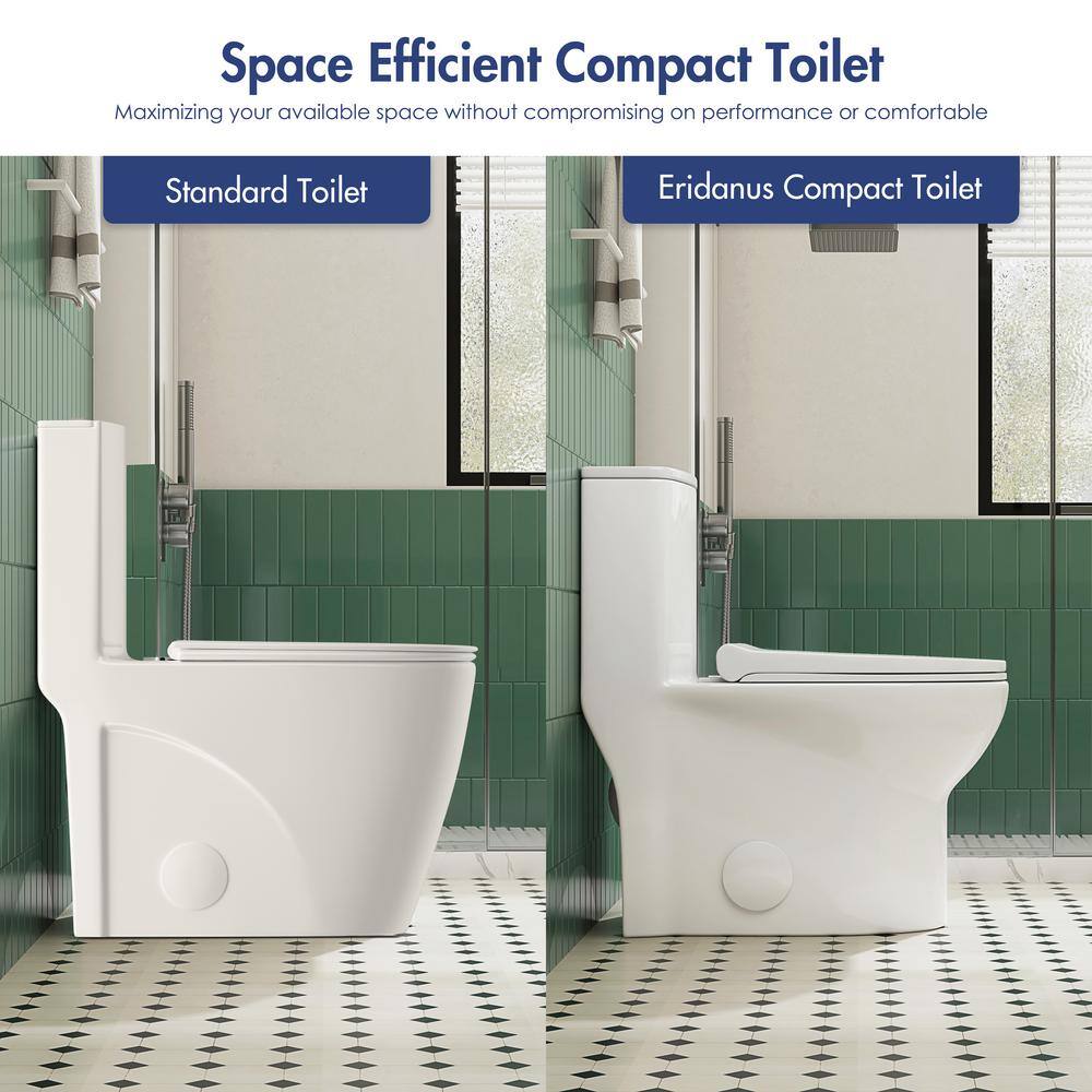 Eridanus Tucson 1-Piece 1.11.6 GPF Siphonic Jet Dual Flush Elongated Compact Toilet in Crisp White Seat Included ERI-1T306