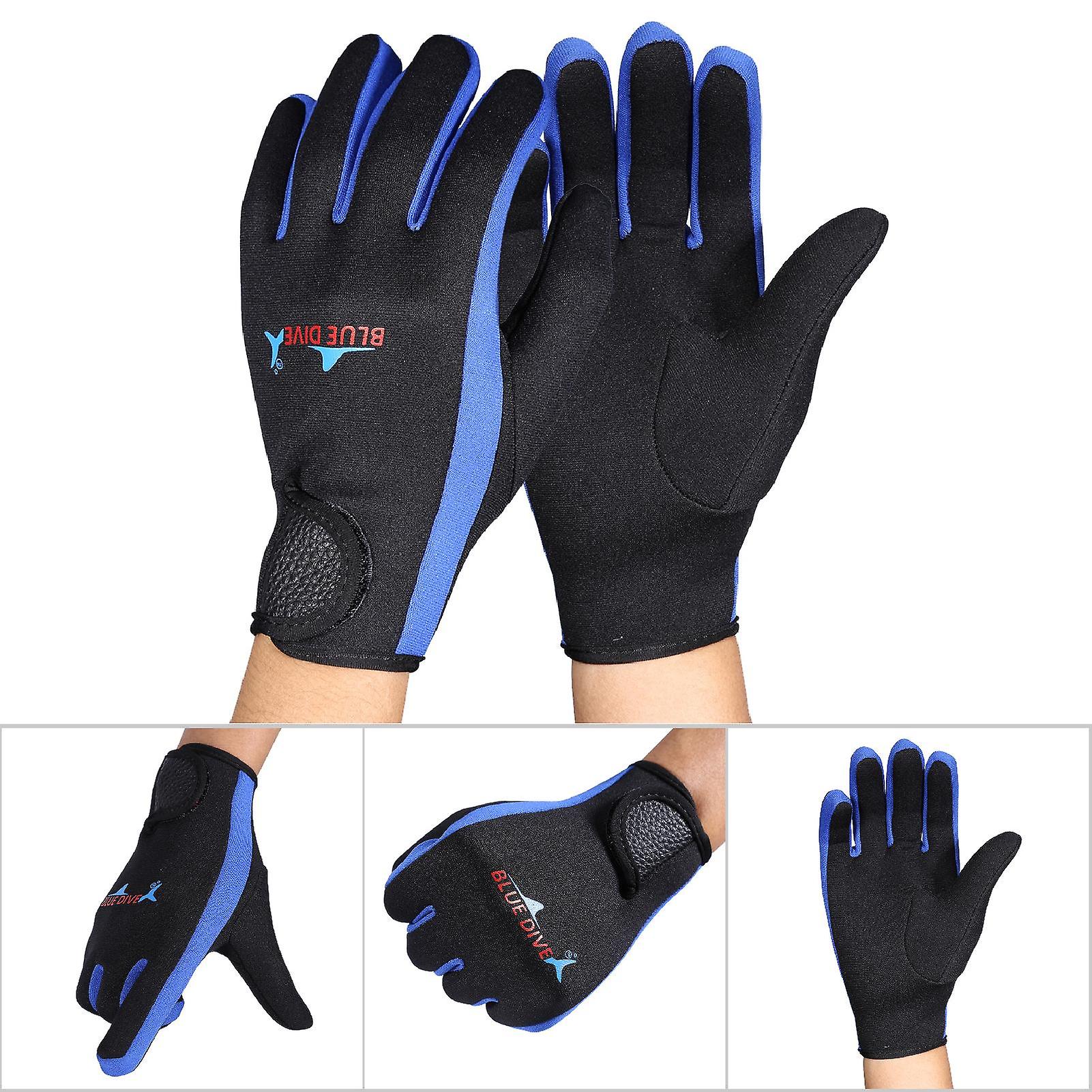 1pair Set Diving Neoprene Snorkeling Surfing Water Sport Skid Proof Wetsuit Gloves Black Blue L