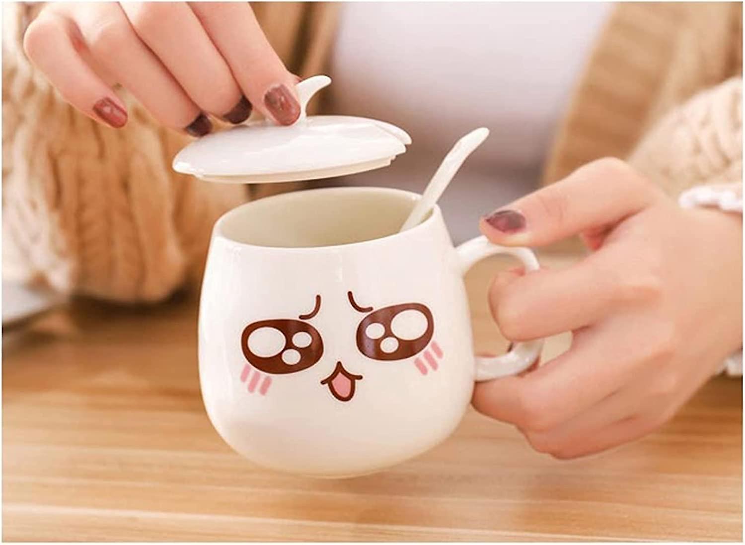 Cute Ceramic Coffee Cup， Ceramic Coffee Mug With Lid Spoon， Kitchen Bedroom Decor Water Cup， Couple Cup， Tea Cup， Milk Cup， Lead-free Cadmium (color :