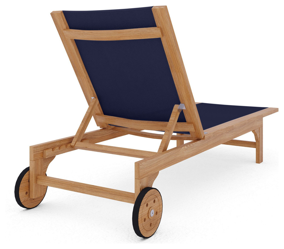 Elie Teak Outdoor Reclining Sun Lounger with Wheels   Transitional   Outdoor Chaise Lounges   by Curated Maison  Houzz