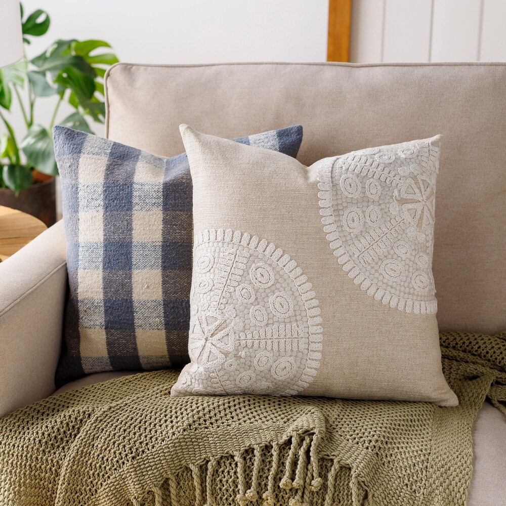 Zoha Embroidered Neutral Throw Pillow