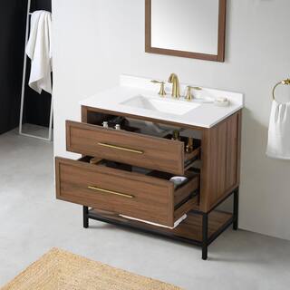 Home Decorators Collection Corley 36 in. W x 19 in. D x 34.50 in. H Single Sink Bath Vanity in Spiced Walnut  White Engineered Stone Composite Top Corley 36SW