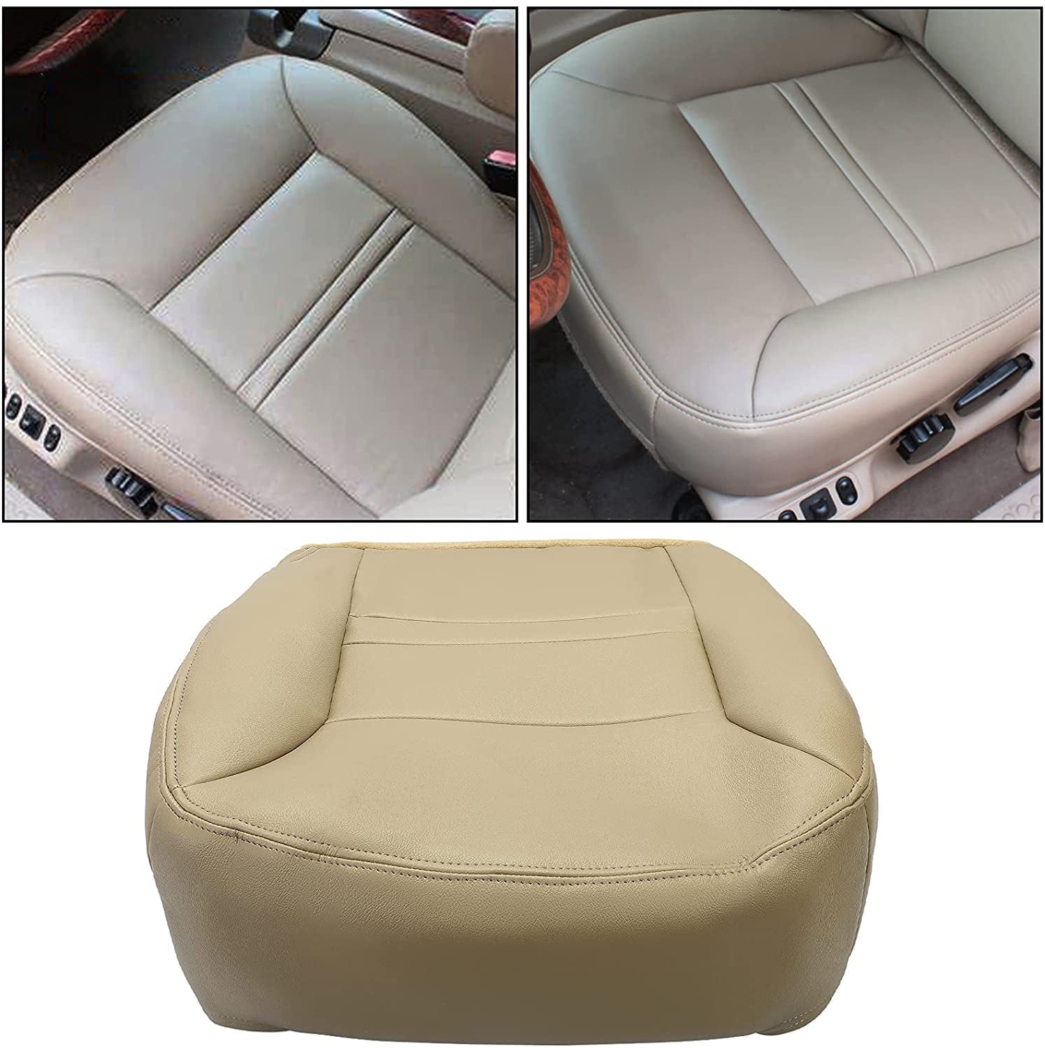 Kojem Leather Seat Covers Tan Compatible with 2000 2001 Ford Excursion Limited XLT - Driver Bottom Side