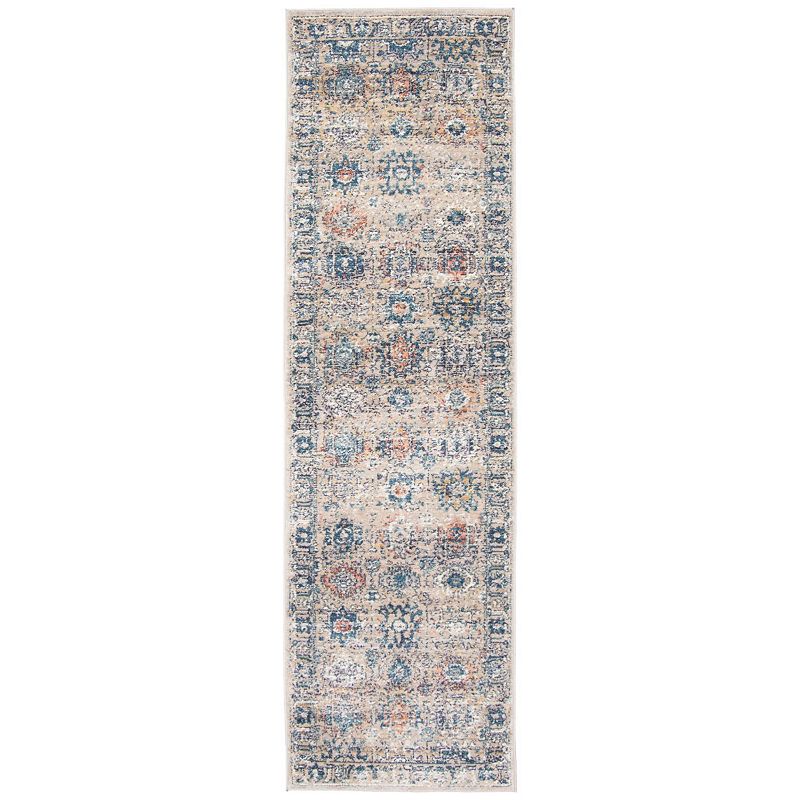 2' x 8' Gray and Blue Vintage Rectangular Area Throw Rug Runner