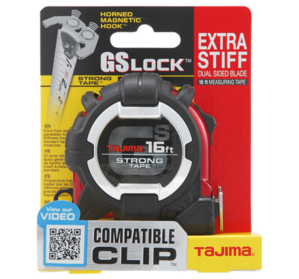 Tajima GS LOCK Measuring Tape 16and#8242; x 1 HORNED MAGNETIC HOOK with Compatible Clip