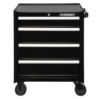 Husky 26.5 in. W x 18 in. D Standard Duty 4-Drawer Rolling Tool Cabinet in Gloss Black HKST98066BK